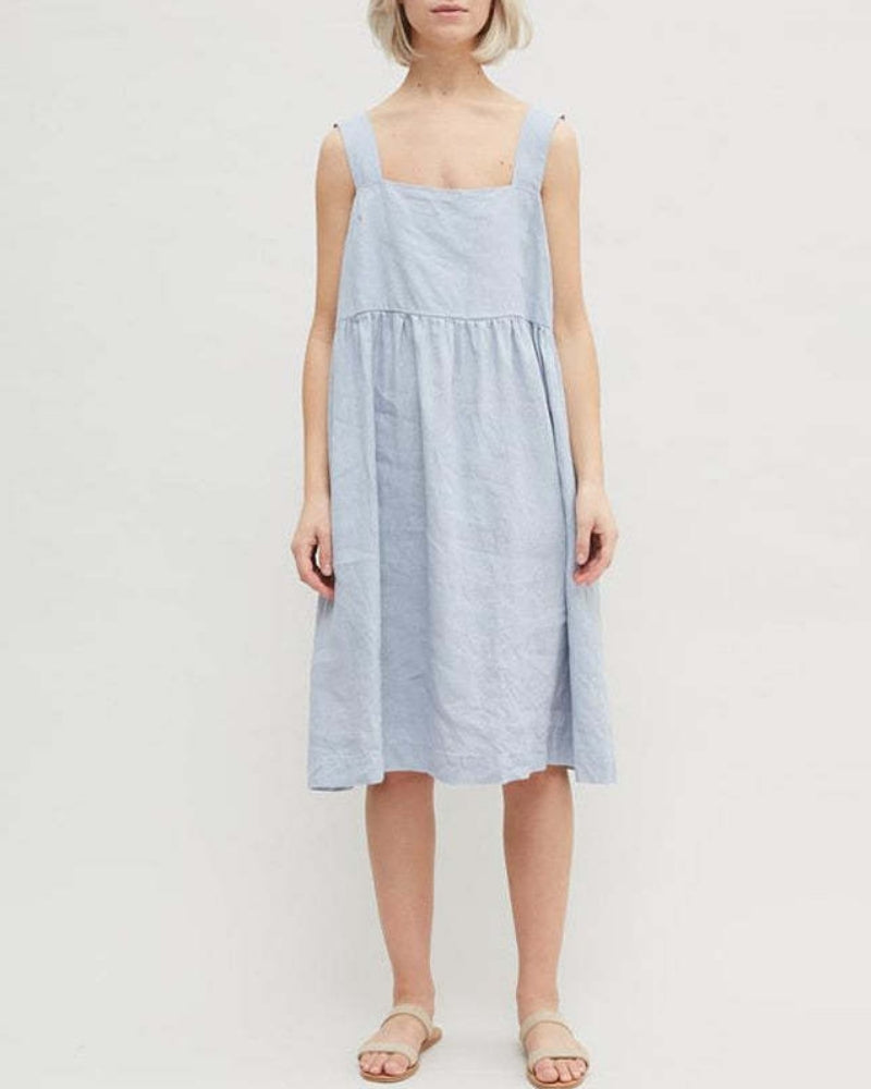 NTG Fad A-Line Summer Sleeveless Cotton Linen Button Knee-Length Dress