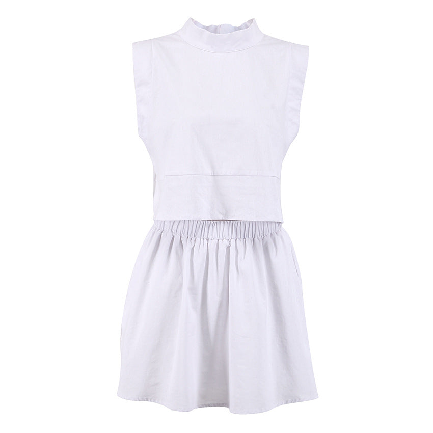 NTG Fad A Set Simple Cotton and Linen Vest Skirt Casual Commuter Suit