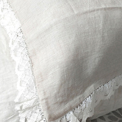 NTG Fad Beige / 48x74cm One Piece Elegant White Cutwork Lace Pure Linen Matching Pillowcase Bedding Crochet Eyelet Ruffled Sham Pillow Cover TJ3962