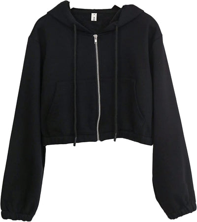 NTG Fad Black / Large Amazhiyu Women’s Cropped Zip up Hoodie with Pockets Casual Long Sleeve Crop Sweatshirt Jacket