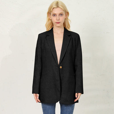 NTG Fad Black / S Casual 100% Linen Blazer Woman Vintage Notched Collar Long Sleeve Elegant Womens Jacket  Autumn Coats Outerwear Casacos