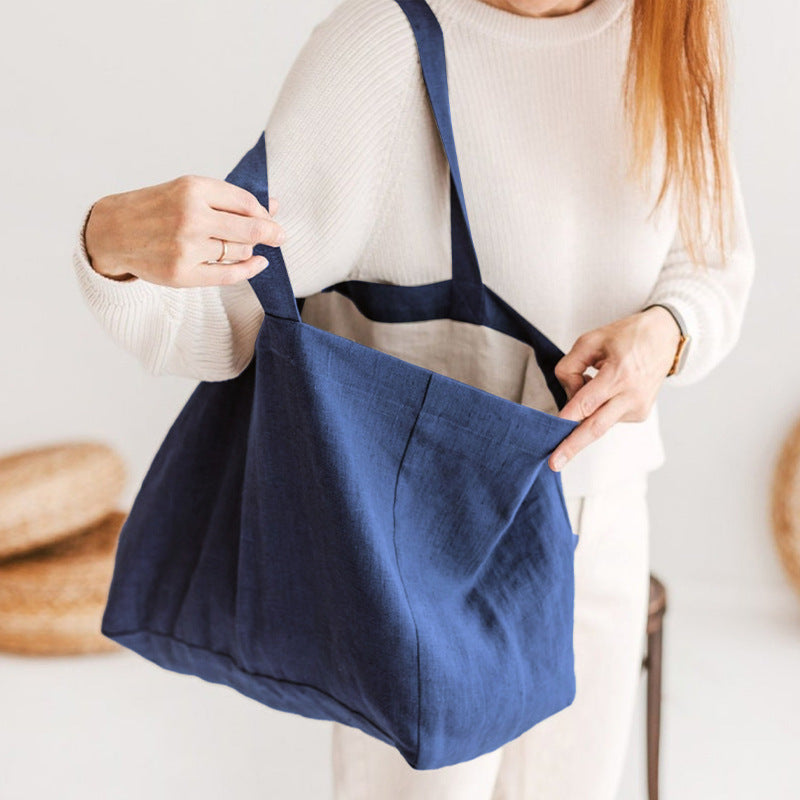 NTG Fad Blue / 45cmx35cm CASUAL LINEN SHOPPING BAGS FOR WOMEN REUSABLE SUNDRIES BAGS