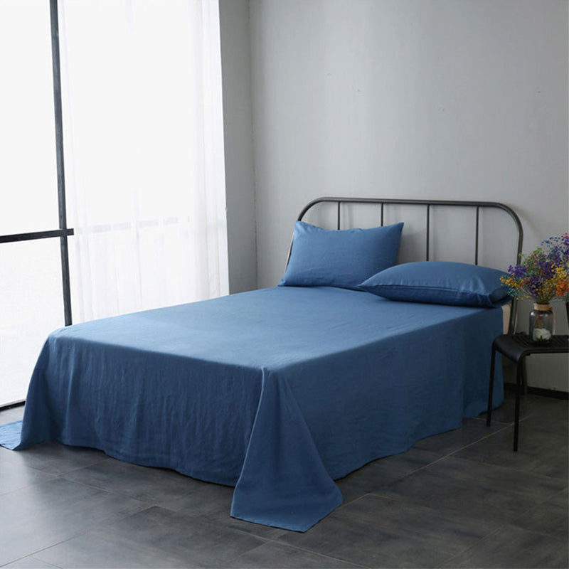 NTG Fad Blue / Flat Bed Sheet / Sheet 150x210cm 3pcs Natural LINEN Bedding Set 3pcs France Flax Bed Sheet Separately Breatherable Soft Farmhouse Bedding Solid Bedclothes TJ3795