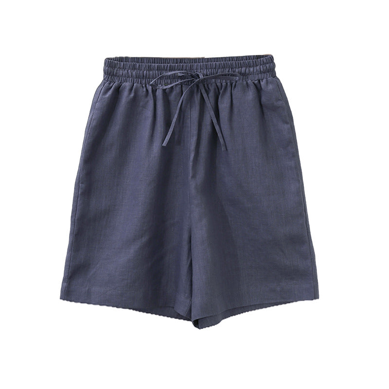 NTG Fad blue / M Casual 100% Linen Women'S Shorts 2022 Summer High Waist Drawstring Retro Workout Shorts Streetwear Hot Pants With Pocket