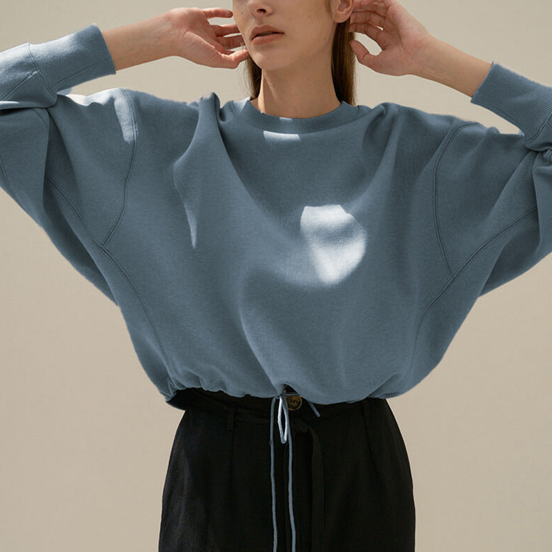NTG Fad blue / S 100% Cotton Women Oversized Hoodies Casual Solid Long Sleeve Drawstring Korean Fashion Female Sweatshirt  Y21CSA3628Y