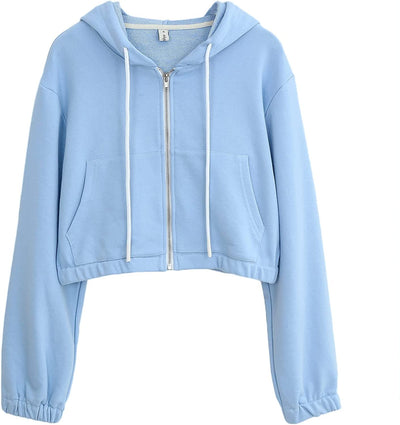 NTG Fad Blue / XX-Large Amazhiyu Women’s Cropped Zip up Hoodie with Pockets Casual Long Sleeve Crop Sweatshirt Jacket