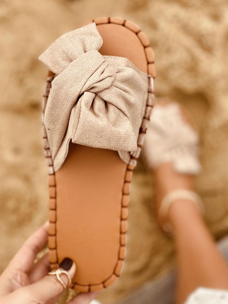 NTG Fad Bow Knot Slide Sandals With Linen Dress