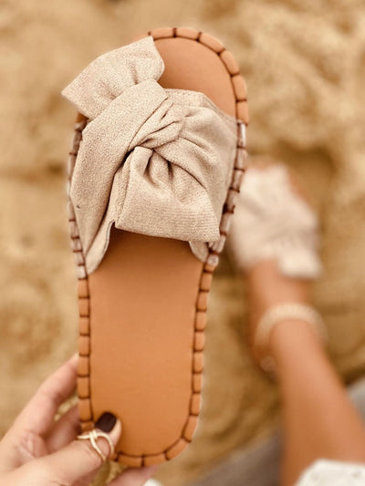 NTG Fad Bow Knot Slide Sandals With Linen Dress
