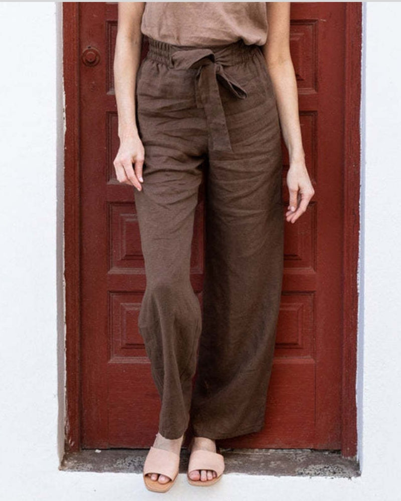 NTG Fad CASUAL LINEN  PANTS SOLID LOOSE ELASTIC HIGH WAIST WIDE LEG TROUSER WITH BELT