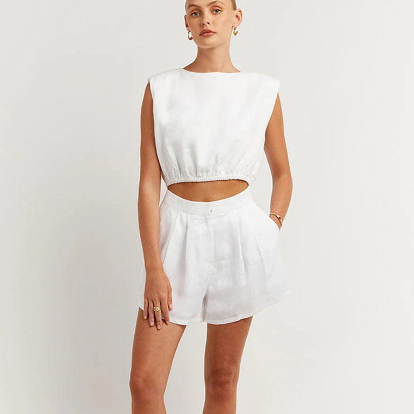 NTG Fad Cotton and Linen Vest Shorts Fashion Casual Two-Piece Set