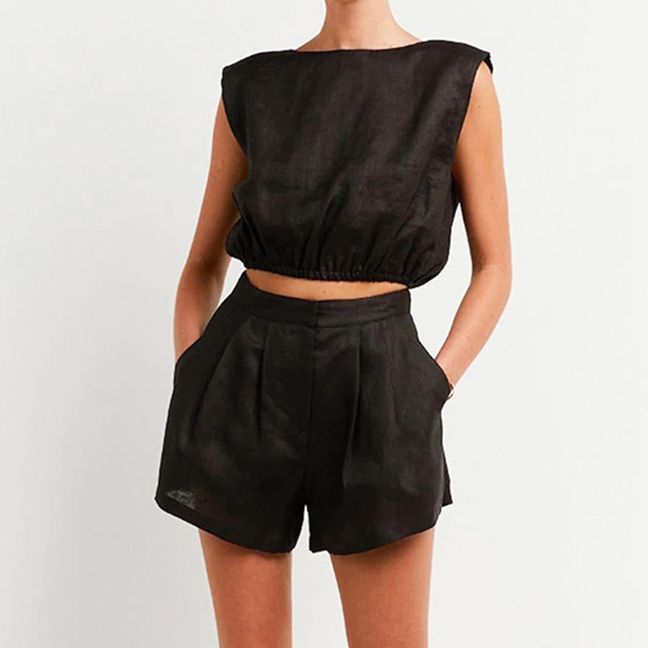 NTG Fad Cotton and Linen Vest Shorts Fashion Casual Two-Piece Set