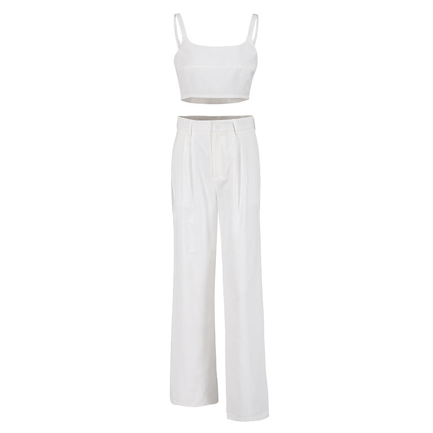 NTG Fad Cotton and Linen Women's Camisole Wide Leg Pants Two-Piece Set