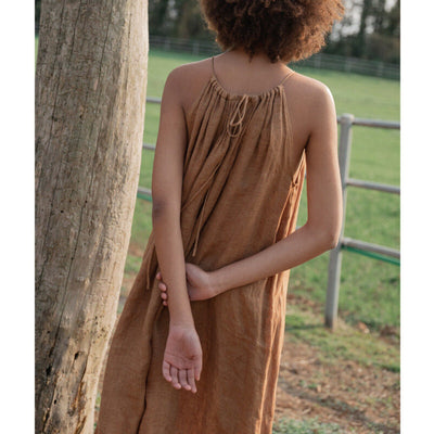 NTG Fad Cotton Back Bandage Retro Long Midi Dress Vintage Sundress With Pockets