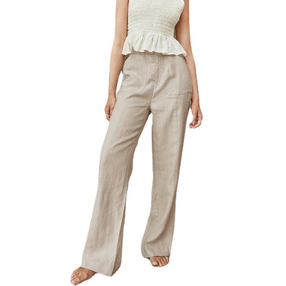 NTG Fad Cotton Linen Ladies Casual Trousers High Waist Straight Pants