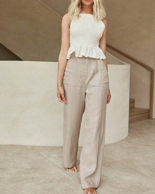 NTG Fad COTTON LINEN LADIES CASUAL TROUSERS HIGH WAIST STRAIGHT PANTS