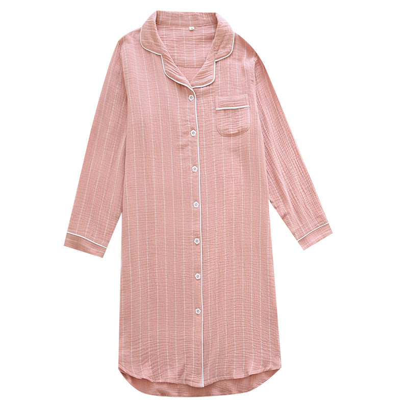 NTG Fad Cotton Women Nightgowns Striped Gauze Double-layered Long sleeve Sexy Sleepwear Sleeping Dress Sleepshirts 122711WLA
