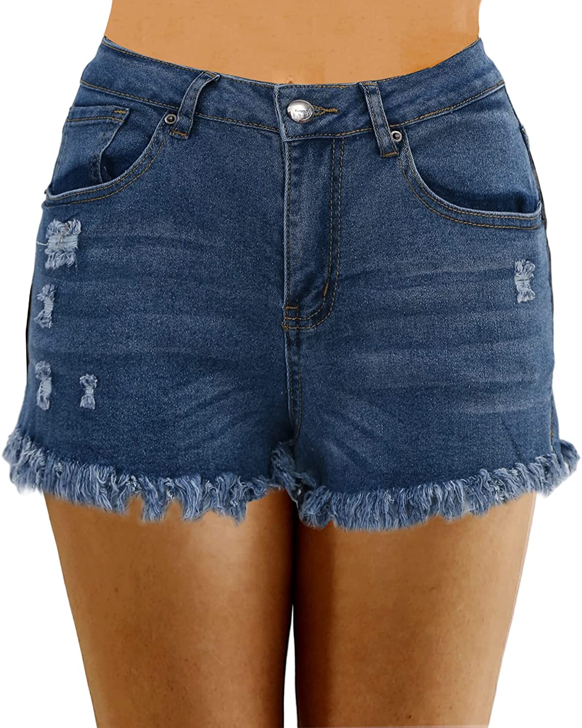 NTG Fad Dark Blue-2 / 33 Regular Xintianji Women's Ripped Hole Denim Jean Shorts Summer Stretchy Distressed Casual Frayed Raw Hem Short Pants with Pockets