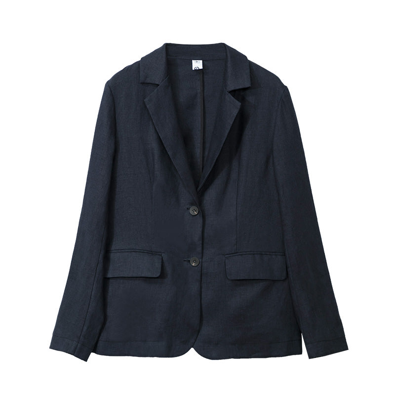 NTG Fad dark blue / M 100% Linen Women Casual Notched Collar Long Sleeve Breasted Blazer