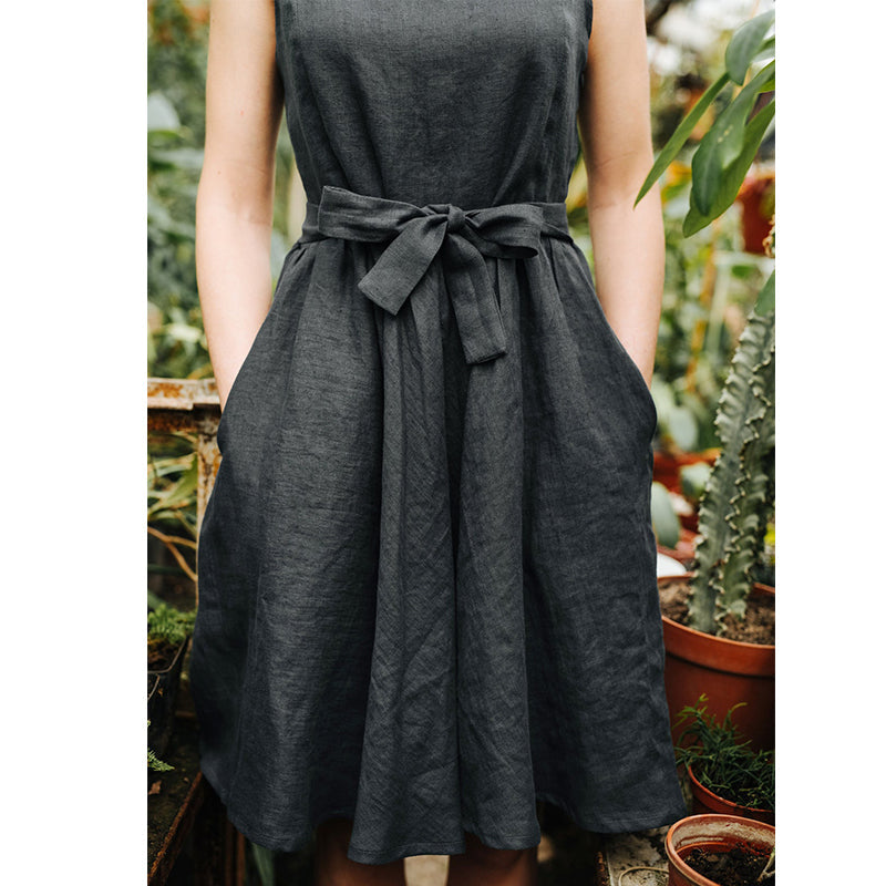 NTG Fad Elegant Cotton Linen O-Neck Sleeveless Fashion Strap Mini Beach Party Dress