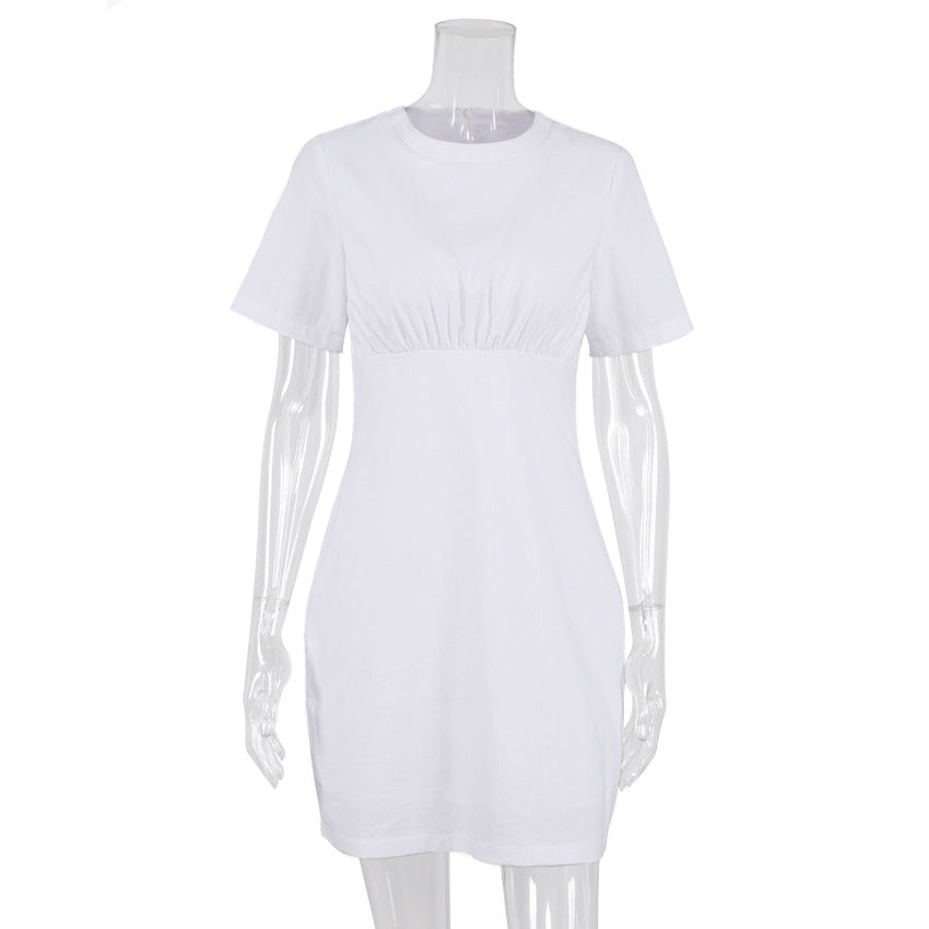 NTG Fad Elegant Fancy Waist Simple Short Sleeve Cotton Linen Dress