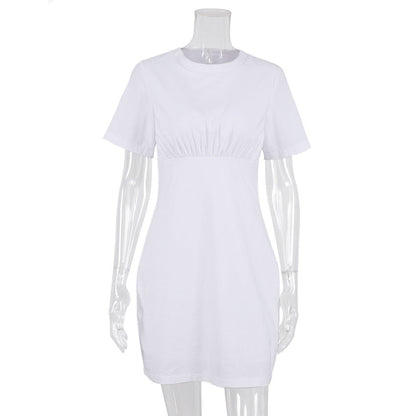 NTG Fad Elegant Fancy Waist Simple Short Sleeve Cotton Linen Dress