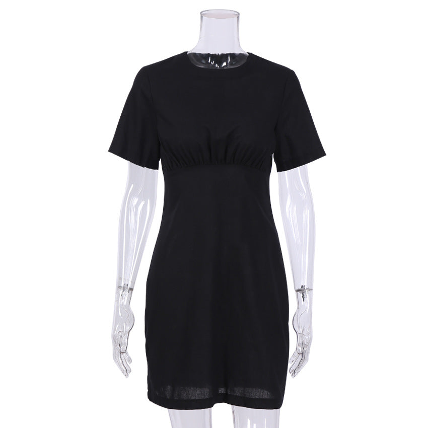 NTG Fad Elegant Fancy Waist Simple Short Sleeve Cotton Linen Dress