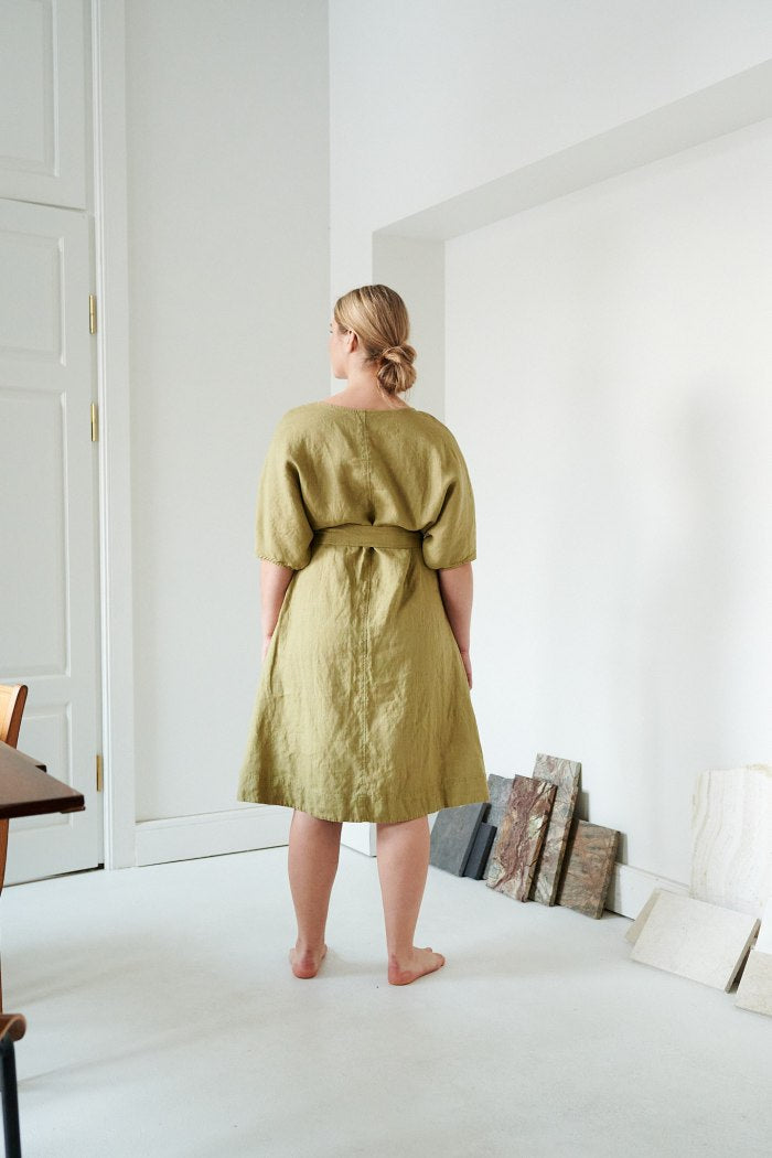 NTG Fad Elegant Medium Weight Linen Rush Olive Dress