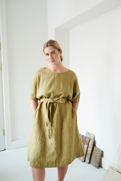 NTG Fad Elegant Medium Weight Linen Rush Olive Dress