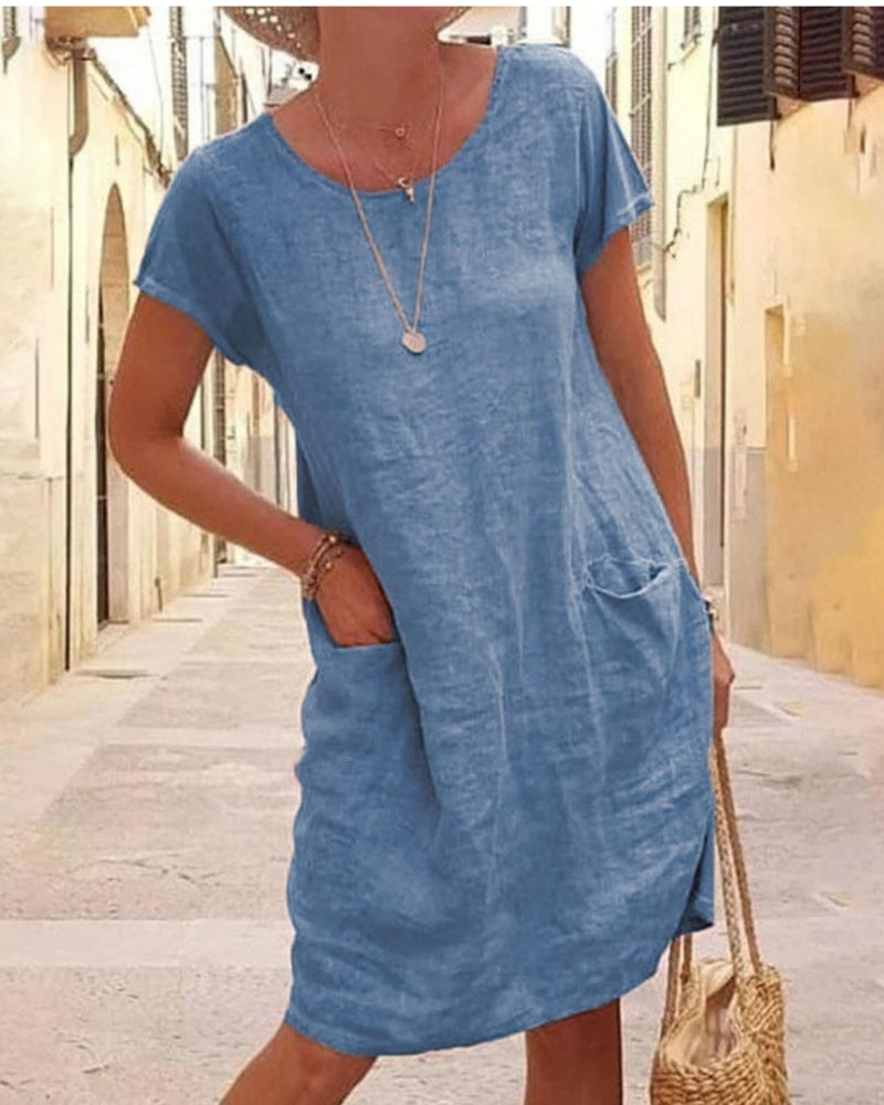 NTG Fad Elegant Mid-Length Fashion Loose Cotton Linen Dress