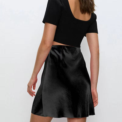 NTG Fad Elegant Satin Women Skirts Solid Side Zipper Ladies Casual Slim Chic Sexy Mini Skirt