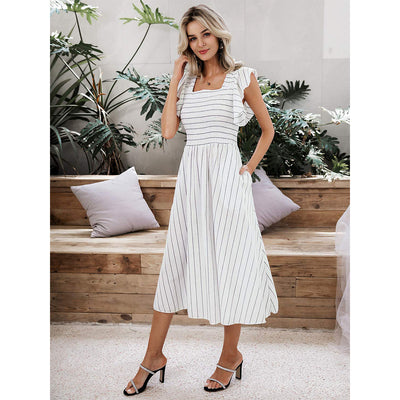 NTG Fad Elegant Striped Cotton Linen Dress