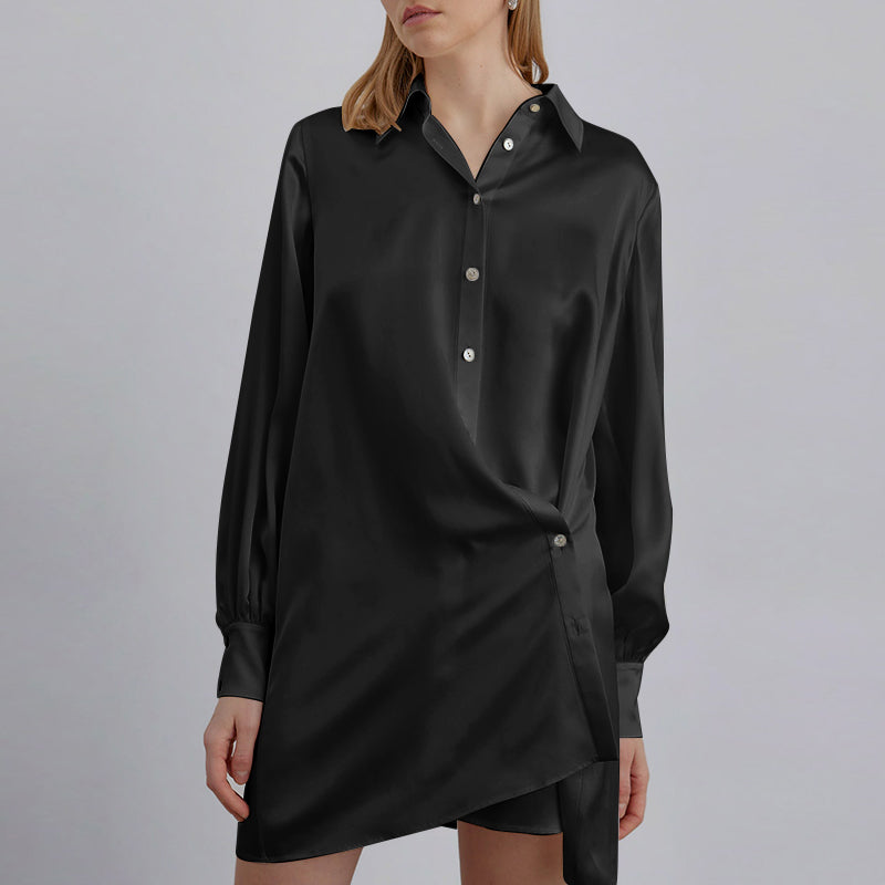 NTG Fad Fashion Women Elegant Satin Button Up Midi Shirt Dress