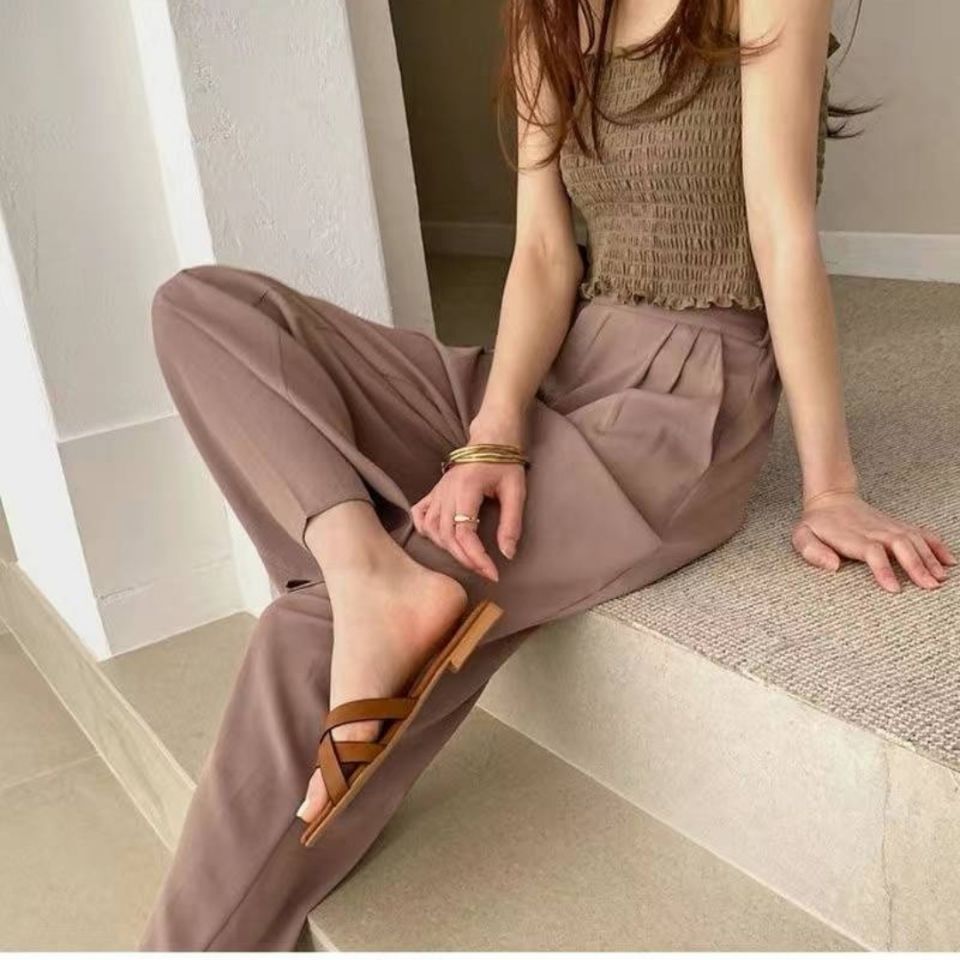 NTG Fad Flat Leather PU Sandals For Linen Dress
