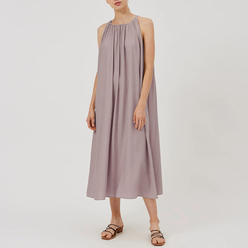 NTG Fad gray purple / One Size Elegant Back Bandage Long Maxi Holiday Beach Summer Dress With Pockets