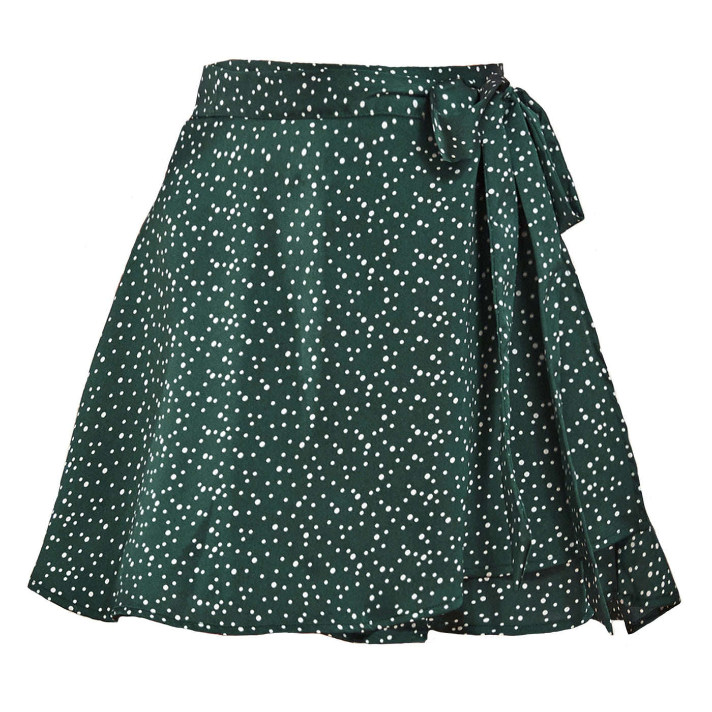 NTG Fad Green Dot / S High Waist Lace-Up Loose Casual Chiffon Satin Mini Skirt Solid Color Elegant Skirts