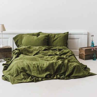 NTG Fad Green / Flat Bed Sheet / Sheet 150x210cm 3pcs Natural LINEN Bedding Set 3pcs France Flax Bed Sheet Separately Breatherable Soft Farmhouse Bedding Solid Bedclothes TJ3795