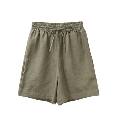 NTG Fad green / M Casual 100% Linen Women'S Shorts 2022 Summer High Waist Drawstring Retro Workout Shorts Streetwear Hot Pants With Pocket