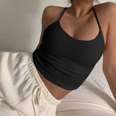 NTG Fad Knitted 94% Cotton Tank Tops Women Black White Sexy Low-Cut Back Cross Crop Tops For Women Streetwear Slimming Sports Tops