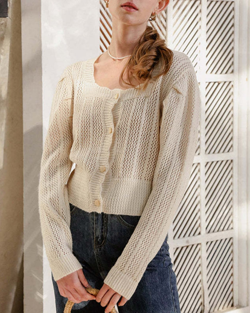 NTG Fad KNITTED VINTAGE SQUARE COLLAR LONG SLEEVE SWEATER