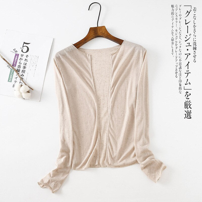NTG Fad L / Apricot Cotton Linen Cardigan  Sweater