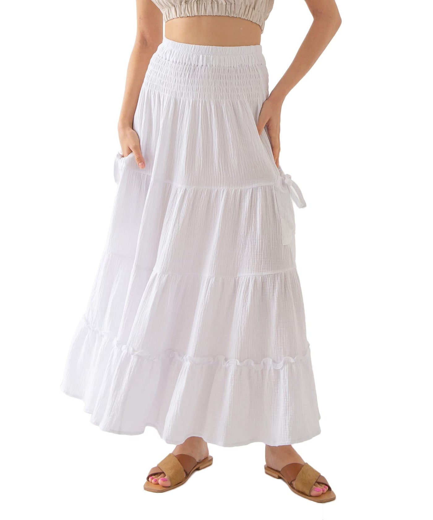 NTG Fad L / White Amazhiyu Cotton Boho Pockets Skirt