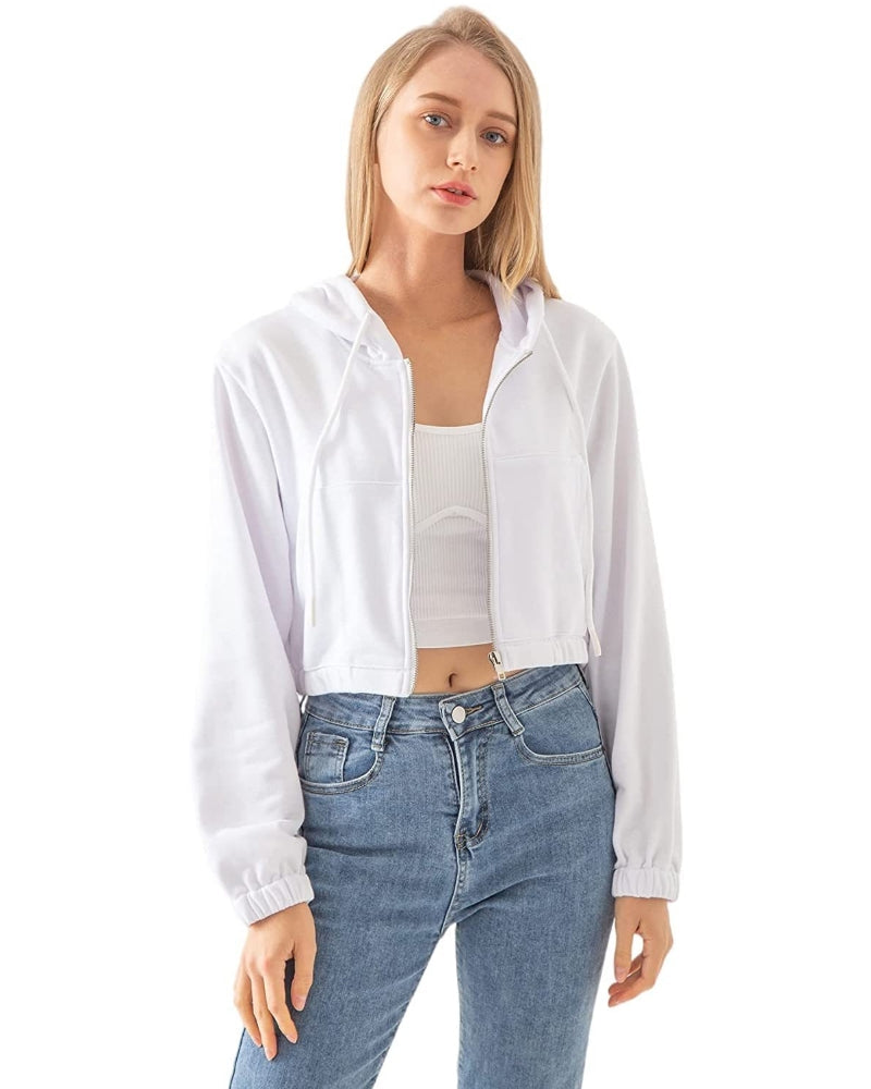 NTG Fad L / White CROPPED ZIP UP HOODIE WITH POCKETS