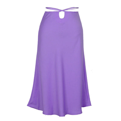 NTG Fad Lace Up Causal Elegant Solid Color Simple Purple Pink Summer Skirt