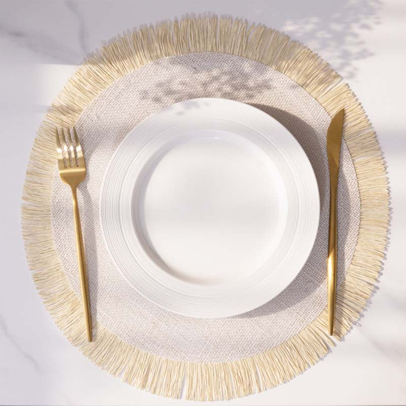 NTG Fad Light Yellow / 38cm diameter(4pcs) / Round Round Placemats Set of 4 Tassels Table Mats Linen Woven Heat Proof &amp; Washable Kitchen for Dinner Wedding Decorations TJ6128