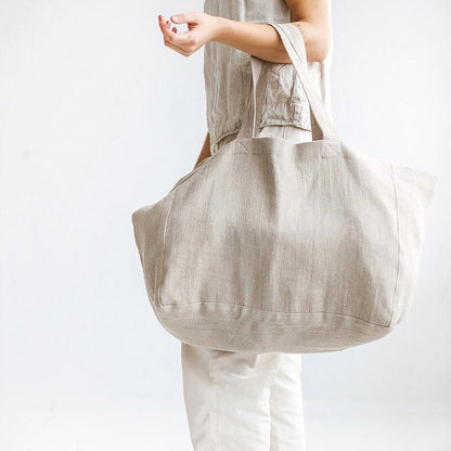 NTG Fad linen / 45cmx35cm Casual Linen Shopping Bags For Women Reusable Sundries Bags Foldable Female Travel Beach Shoulder Bags Large Handbags