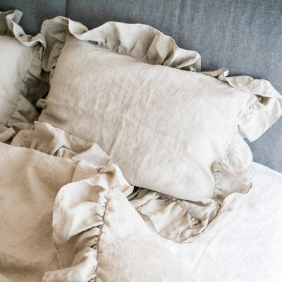 NTG Fad Linen / 48x74cm Edge Ruffled White Pillowcases Standard Size Bedding Pillow Covers Envelope Closure Sham Solid Design Hypoallergenic TJ6447
