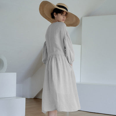 NTG Fad Linen Loose Plus Size Cotton Linen A-Line Dress