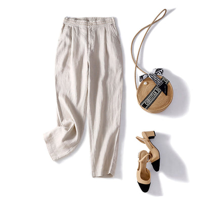 NTG Fad linen / M Vintage Cotton Linen Pants Casual Elastic Waist Button Up  Sweatpants