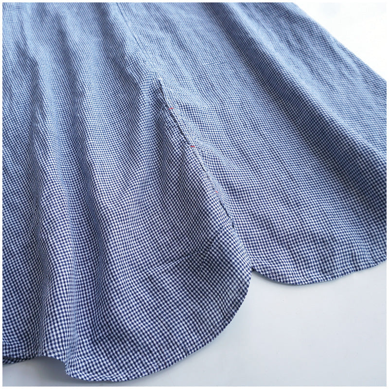 NTG Fad Linen Plaid Skirt Doll Collar Short Sleeve A-line Skirt