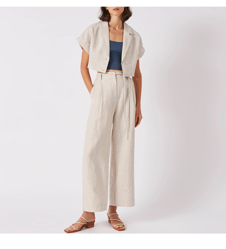 NTG Fad Linen Wide-Leg Pants Drape Commuter Cotton And Linen Suit Pants